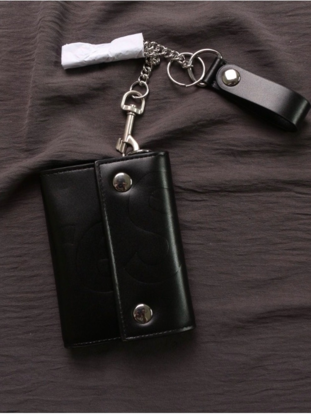 supreme Black Leather Key Wallet with Chain